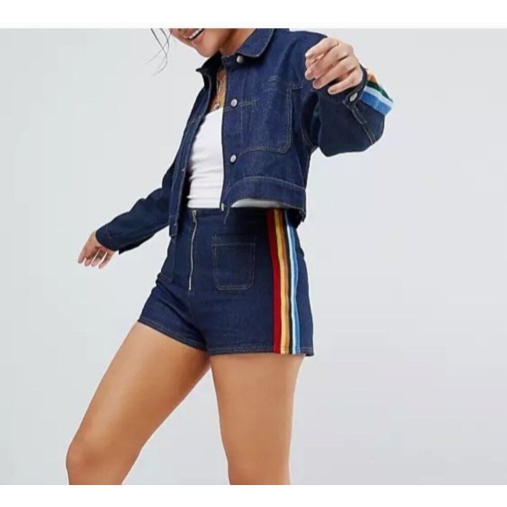 Honey Punch Retro Rainbow Shorts Denim M
